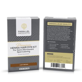 Parallel Products Spot Color Henna Kit - Henna Hair Dye - 5 Grams - Tint for Professional Spot Coloring - with Nourishing Oil, Mixing Dish and Application Brush - Root Touch Up (Light Brown)