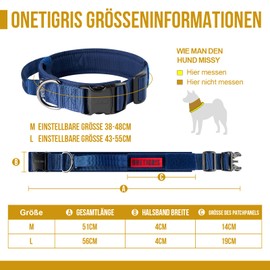 OneTigris Dog Collar with Metal Buckle for Dogs Blue M