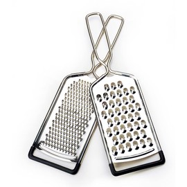 RSVP International Endurance Kitchen Collection Multi-Use Cheese Grater Handheld Potato Slicer Shredder for Hard & Soft Cheeses, Vegetables & Zesting, 10 x 2-3/4-Inch, Non-Slip Bottom, 2 Piece