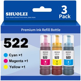522 Ink Refill Bottles ET-2800 ET-4800 ET-2400 ET-2803 Replacement for Epson 522 Color Ink Compatible for Ecotank ET-2800 ET-4800 ET-2400 ET-2803 ET-2840 ET-2720 ET-4700 ET-4810 Printer 3Pack CMY