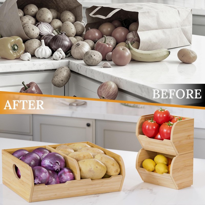 Poerlve Potato and Onion Storage Bin – 3 Pack Bamboo