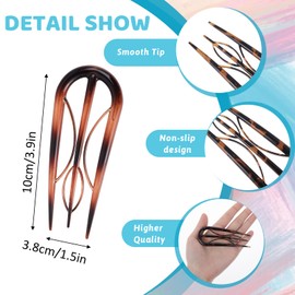 Pack of 3 U-shaped hair pins, retro French hair pin, hair clips, women's bright tortoiseshell for exquisite hair accessories and hair styling tools, women and girls