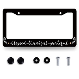 Blessed Thankful Grateful License Plate Frame Christianity License Plate Frames Personalise Men Women Car Decoration Stainless Steel Funny Jesus License Plate Holder Auto Parts 12.2" x 6.2"