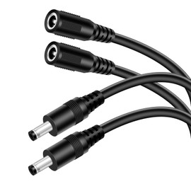 18AWG 2-Pack DC Power Extension Cable, 5.5mm x 2.1mm Male to Female Barrel Plug Jack Power Supply Adapter 5.5x2.1mm Extension Cord for CCTV Surveillance Security Camera LED Strip, 1FT