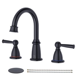 CREA Black Bathroom Faucet 3 Hole,2 Handles 8 Inch Widespread Bathroom Faucets with Drain for Sink Overflow,3 Pieces Matte Black Faucet for Bathroom Vanity RV Basin Tap(cPUC Supply Line)