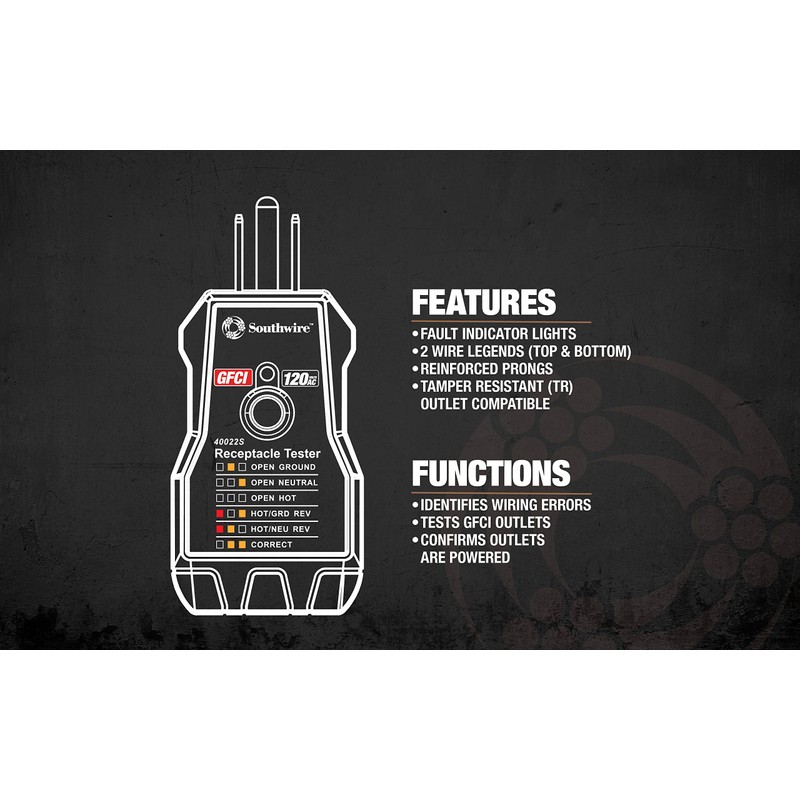 Southwire GFCI Receptacle Tester - Push-Button Outlet Tester for Fast