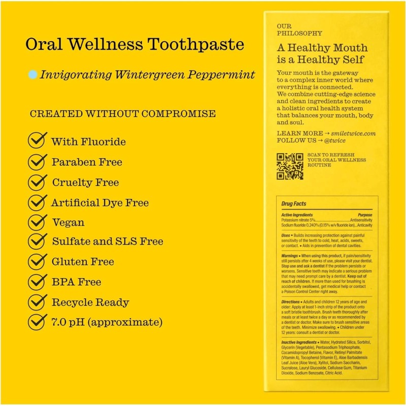 Twice Toothpaste - Sensitive Teeth Whitening Toothpaste - SLS Free-Wintergre