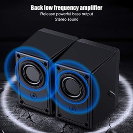 USB Computer Speakers, Mini Desktop USB Powered Subwoofer Speakers for Laptop PC Phone with Cool Blue LED Light, Portable Compact Audio Enhancer