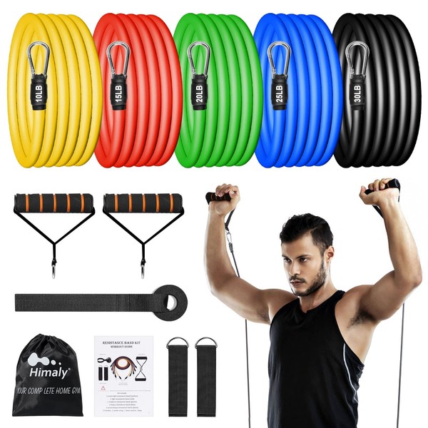Resistance Bands Set (12pcs), Workout Bands with Handles, Door Anchor, Ankle Straps and Carry Bag, Exercise Bands for Shape Body and Home Workouts