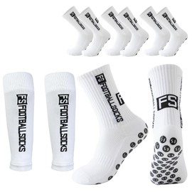 SENLINLIN Fußball Socken, 3 Paare Grip Socken Fussball und 1 Paare Schienbeinschoner Fußballsocken Rutschfeste für Herren Damen Basketball Laufen
