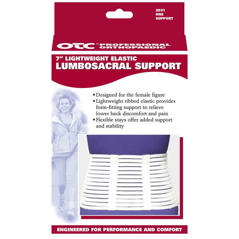 OTC Lumbosacral Support, 7-inch Lower Back, Lightweight Compression, Elastic, White,