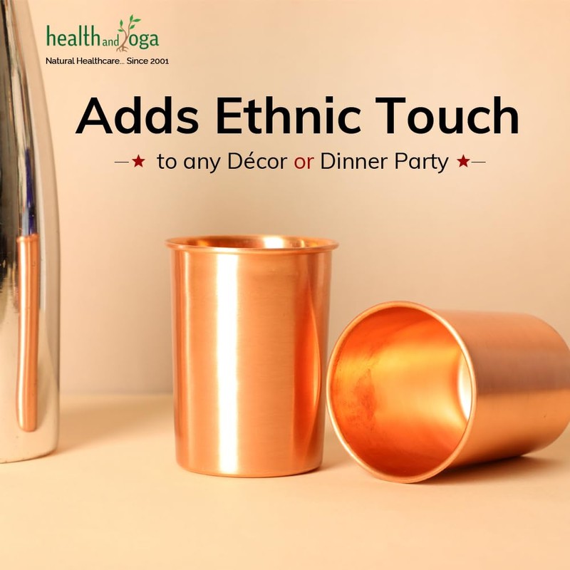 HealthAndYoga™ qCup Pure Copper Tumblers for Drinking - Ayurvedic Health