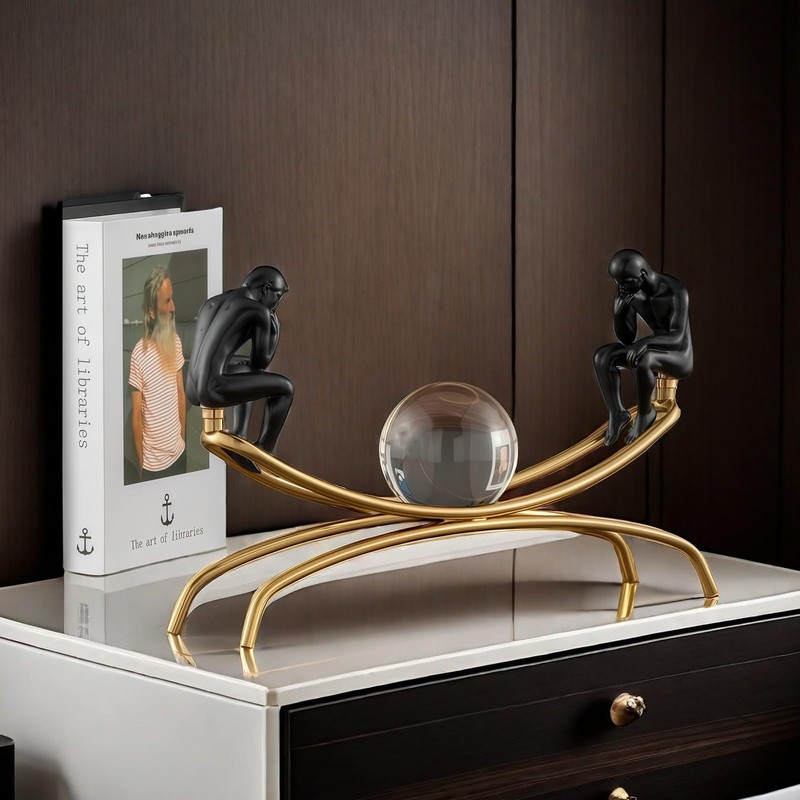 XINDAM Elegant The Thinker Thinking Man Statue with Crystal Ball