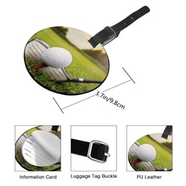 TKS MITLAN Golf Club and Ball Luggage Tag for Suitcases Women Green Grass Sports Training Golf Player PU Leather Bag Travel Suitcase ID Identifier Round Baggage Tags (1 Pack)