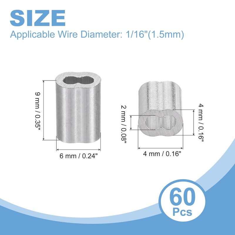 uxcell 1/16"(1.5mm) Aluminum Crimping Loop Sleeve, Double Hole Cable Ferrule