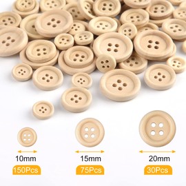 TUPARKA 255 PCS Wooden Buttons Mixed Size Natural Wooden Round Shape Button for Sewing Craft Decorations 10mm 15mm 20mm