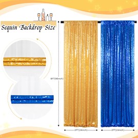 ShinyBeauty Blue and Gold Sequin Sparkle Photo Backdrop 2x8FT (4 Panels) - Wall Decor for Weddings, TikTok Videos, Birthday Parties, Baby Showers & Live Streams