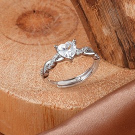 ALEXCRAFT Sterling Silver Rings for Women, Adjustable 925 Sterling Silver Heart Rings With Zirconia Eternity Heart Infinity Rings Forever Love Promise Marry Wedding Ring for Women Wife Girlfriend