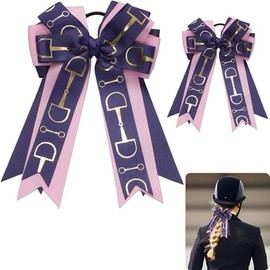 YKW 2 Pack Equestrian Hair Bows for Girls - Navy Blue & Pink Horse Bit Ribbon Clips - Grosgrain Accessories for Horse Riding Events, School, Parties - 4.3×7.5 Inch Preppy Fashion Hair Accessories