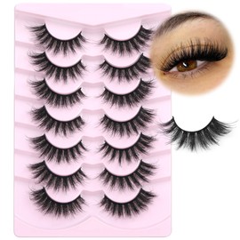 Wispy Lashes False Eyelashes Fluffy Mink Lashes Strip Fairy Fake Eyelashes Long Cat Eye Lashes 7 Pairs Fake Lashes Natural Look Volume Faux Mink Eyelashes