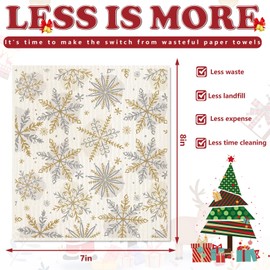 4Pcs Christmas Swedish Dishcloths Gold Silver Snowflake Kitchen Towels Winter Xmas Reusable Cotton Absorbent Dish Towels for Home Party Housewarming Cleaning, 7 x 8 Inch