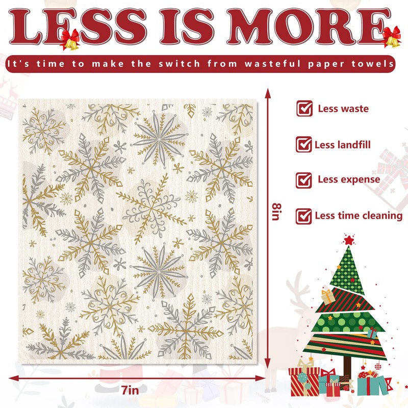 4Pcs Christmas Swedish Dishcloths Gold Silver Snowflake Kitchen Towels Winter