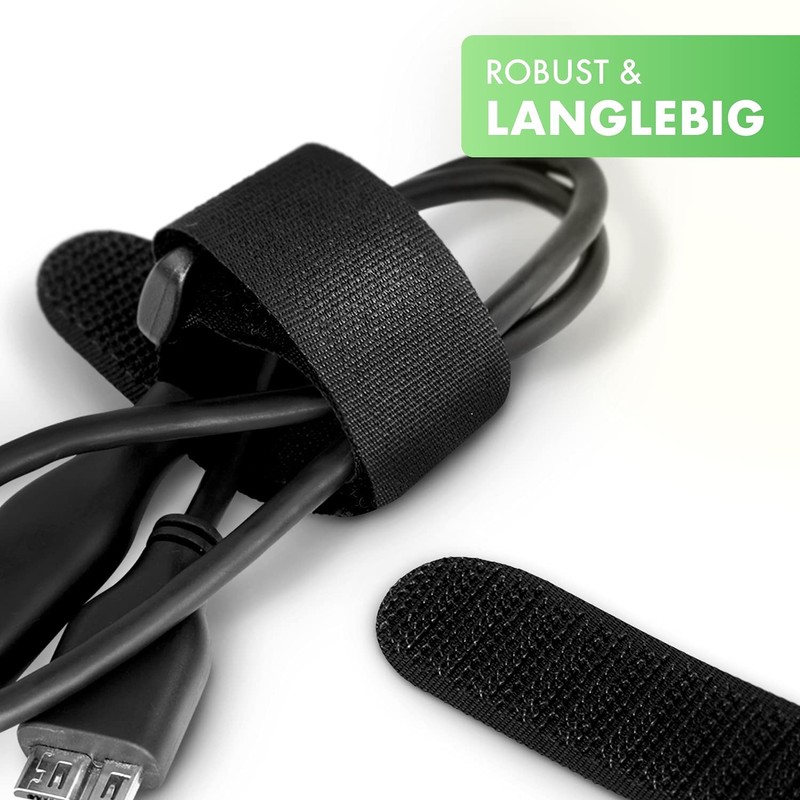 FrogJim Black Velcro Cable Ties with Buckle, Re-Usable Velcro Strap,
