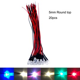 Vrabocry 20 x 5 mm LEDs with 20 cm Cable 12 Volt DC/LED Ready Wired (Fast Flash)