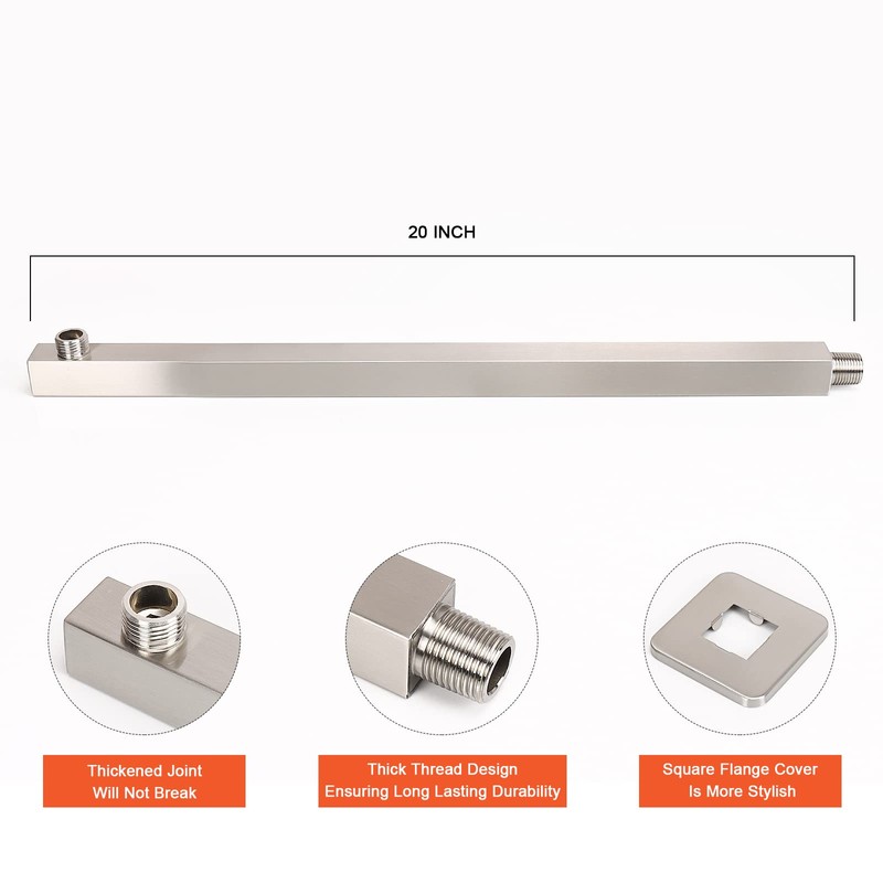 HarJue Shower Head with Extension Arm, High Pressure Square with