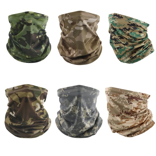 Volein 6-Pack Neck Gaiter Face Mask, Sun Cooling Dust Camouflage