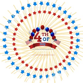 XINAR 100 Pieces 4th of July Patriotic Cocktail Picks,4.7inch Independence Day Toothpicks for Appetizers,Bamboo Cocktail Sticks Skewers for Drinks,Desserts,Charcuterie,Wedding Party Fancy Toothpicks