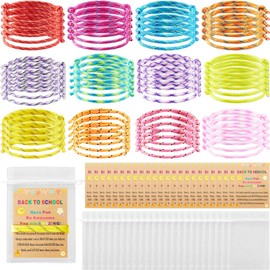 Huquary 60 Sets Back to School Friendship Bracelet First Day of School Gifts for Students Bulk Inspirational Adjustable Braided Bracelets with Cards Classroom Exchange End of Year, 12 Colors