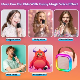 KTV Machine for Kids， High Sound Quality with Easy Connectivity (Pink - 2 Mics)