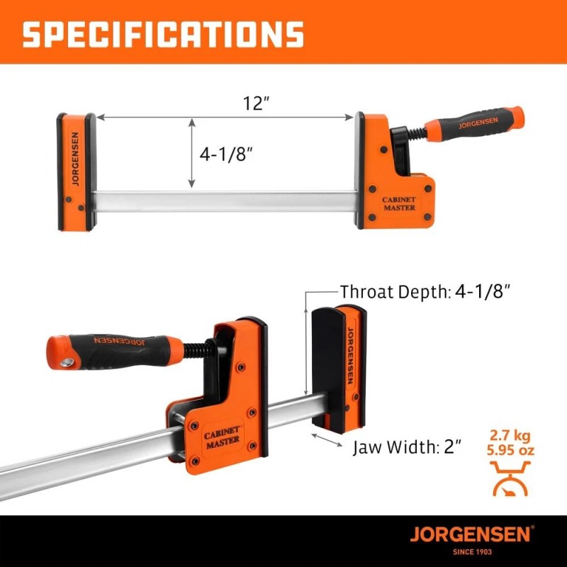 JORGENSEN 2PC 12" Heavy-Duty Parallel Bar Clamp Cabinet Master Clamp