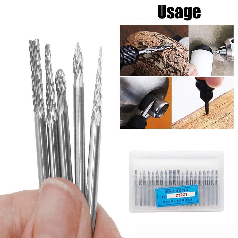 Gasea 20pcs 3mm 1/8" Shank Double Cut Head Tungsten Carbide