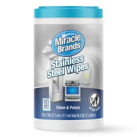 MiracleWipes for Stainless Steel, Great for Kitchen and Appliances, Including Oven, Refrigerator, Dishwasher, Microwave, Sink, Hood, Grill, Removes Fingerprints and Smudges - 60 Count
