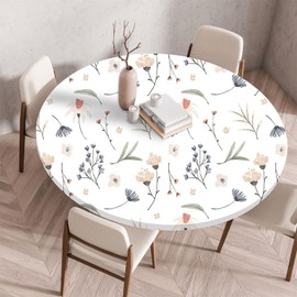 Highdi Washable Round Tablecloth, 130 cm, Elastic Printable Tablecloth, Outdoor Lotus Effect, Table Cloth for Garden, Restaurant, Ideal for 110 cm - 120 cm