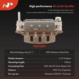 A-Premium Alternator Rectifier Compatible with Mitsubishi 3000GT 1991-1995, Diamante 1992-1995 & Dodge Stealth 1991-1995, 3.0L, 12V Rectifier 6-35A Diodes