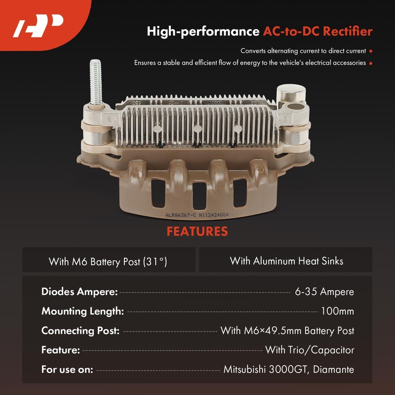 A-Premium Alternator Rectifier Compatible with Mitsubishi 3000GT 1991-1995, Diamante 1992-1995