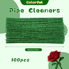 ZXIIXZ Pipe Cleaners, 100Pcs Glitter Pipe Cleaners Crafts, Creative Pipe Cleaners Craft DIY Supplies for DIY Festival Home Decorations Craft/Glitter Green