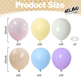 Pastel Balloons, Pack of 60 Rainbow Children's Birthday Decoration, 12 Inch Colourful Latex Balloons, Pastel Colours, Helium Balloons, Macaron Party Balloons for Girls, Birthday, Baby Shower, Wedding