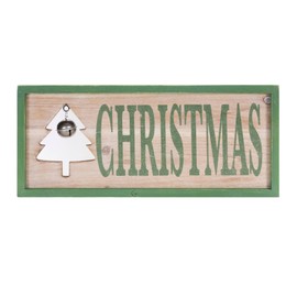 Melrose Wooden Framed Christmas Bell Wall Sign - 18" - Green and Brown