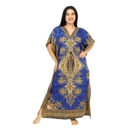 Women's Long Kaftan Dress Maxi Caftan Dress Gown Top Night Dress (Blue)