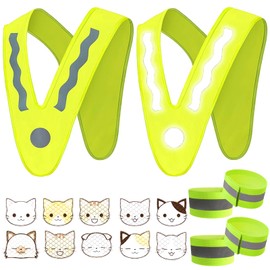 BDSHUNBF Pack of 2 Children's Safety Vest, Lightweight Safety Vest Riding, Light Vest, Reflective Vest, 4 Reflective Bands, V-Shape Signal Collar, High Visibility Vest for Children, Bicycle Safety