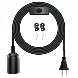 Hanging Pendant Light Cord -16Ft Light Bulb Socket with Cord E26/E27 Plug in Light Socket, Extension Hanging Lantern with On/Off Switch (Black)