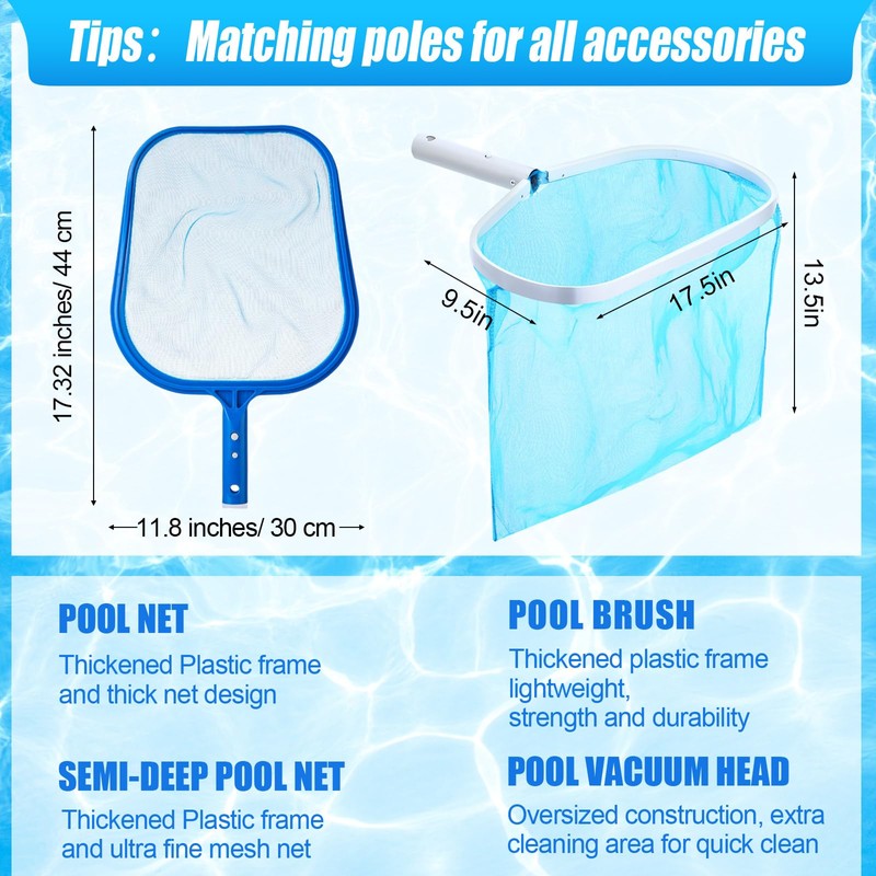 SiliFine 5 Pcs Swimming Pool Cleaning Kit 17.5'' Brush Head
