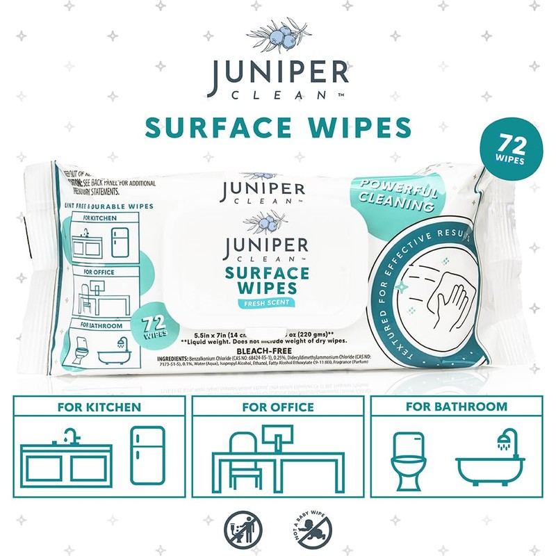 Juniper CLEAN 6 Pack Surface Cleaning Wipes Bleach Free, All-Purpose