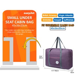 for Easyjet Airlines Cabin Bag 45x36x20 Underseat Foldable Travel Duffel Bag Holdall Tote Carry on Luggage Overnight for Women and Men 25L (Purple)
