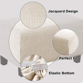 Turquoize Stretch Ottoman Cover Ottoman Slipcover Sofa Cover Footstool Protector Storage Ottoman Covers Furniture Protector Soft Rectangle slipcover with Elastic Bottom (Large, Biscotti Beige)
