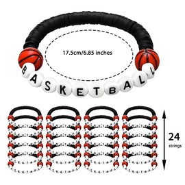 Rtqqdv 24 Pcs Basketball Bracelets with card,Sport Friendship Bracelets Gifts,Stackable Clay Beaded Bracelets Adjustable Basketball Wristbands for Teens Team Party Gifts (A1)